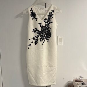 Calvin Klein White Dress with Black Floral Pattern
